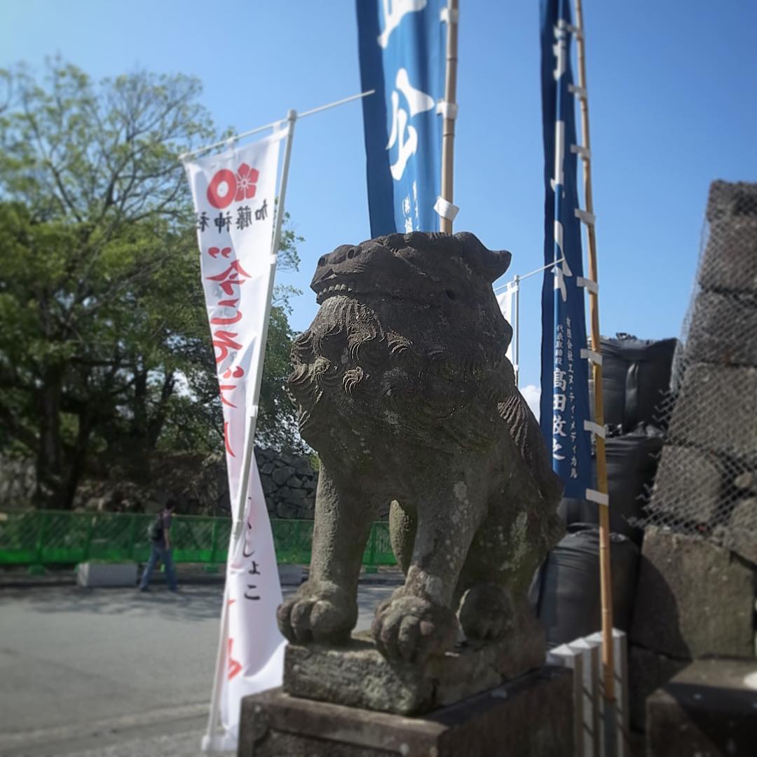 清正公を祀る加藤神社入り口の古い狛犬はちょっとたくましくて貫禄がありますな！（お）