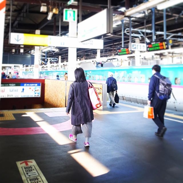 東京駅から新幹線で2時間ちょいで、ハイ、盛岡到着！いや、気温は10℃ほど…しっかり着て来てヨカッタ！（お）
