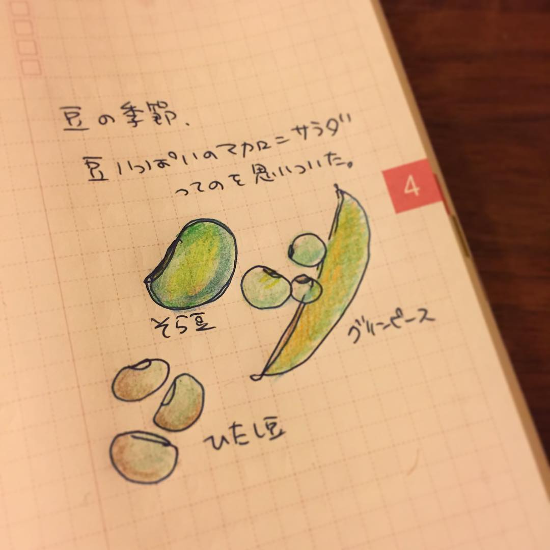 手帳にガンガン絵や文字を書く習慣がある人に憧れるんだなあ。書きたい気持ちはあれど、時間に追われてやれてない。たまにはさらさらーと書いてみたり。絵があったほうが楽しい。
明日やるぞ、豆いっぱいのマカロニサラダ。