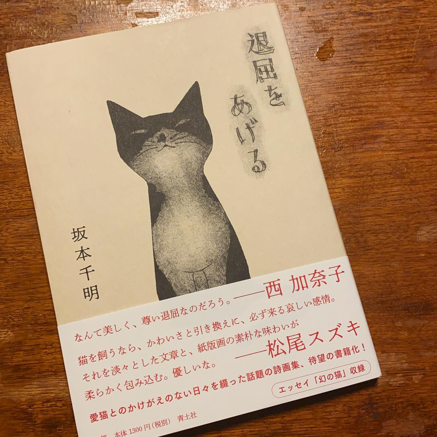 先日、仲良しのお客さんが坂本千明さんの「ぼくはいしころ」をくださって、衝撃的に良かった！！と感想をいったら、じゃあコレも良いから！といただきたいてしまった「退屈をあげる」…もちろん、良すぎますとも！！
どちらの物語も猫への愛に満ちた猫目線で語られてるのが良くて、うちに長くいた、そして私が彼方への旅立ちを見送った猫たちのことを思い出させてくれる。愛想も大してなく、自由気ままだったあのこたち。今ごろ空の上で愛しい退屈を満喫していてくれますように。
もちろん絵もすごく好きだ、版画というタッチも好きだし。お店をやっていると好きな人たちが好きな感じの出会いをくれることが多くて、やってて良かったなと日々思う。